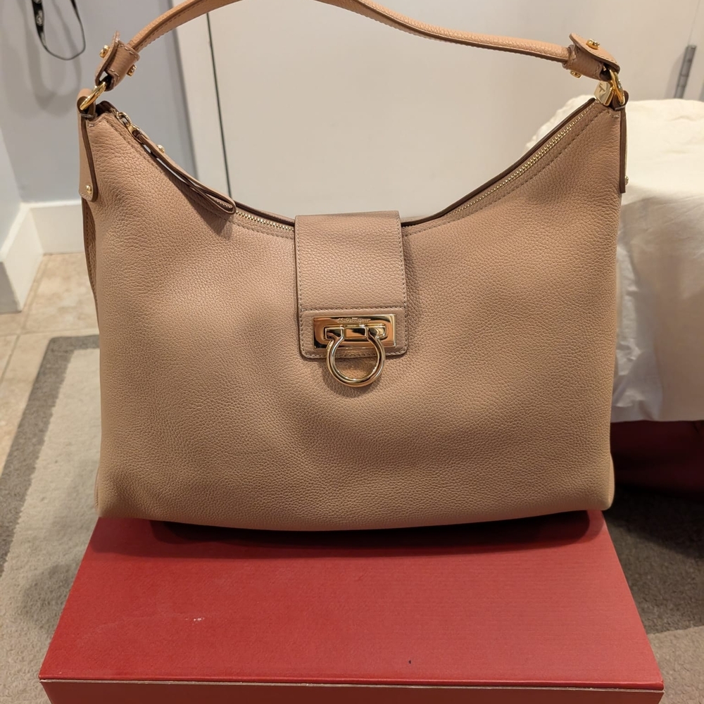 Salvatore Ferragamo Beige Leather Hobo Bag